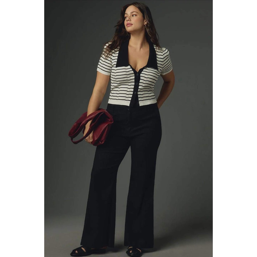 Maeve Anthropologie The Naomi Wide Leg Flare Trousers Black Pants 16